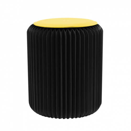 tabouret pliable noir avec assise en simili cuir jaune